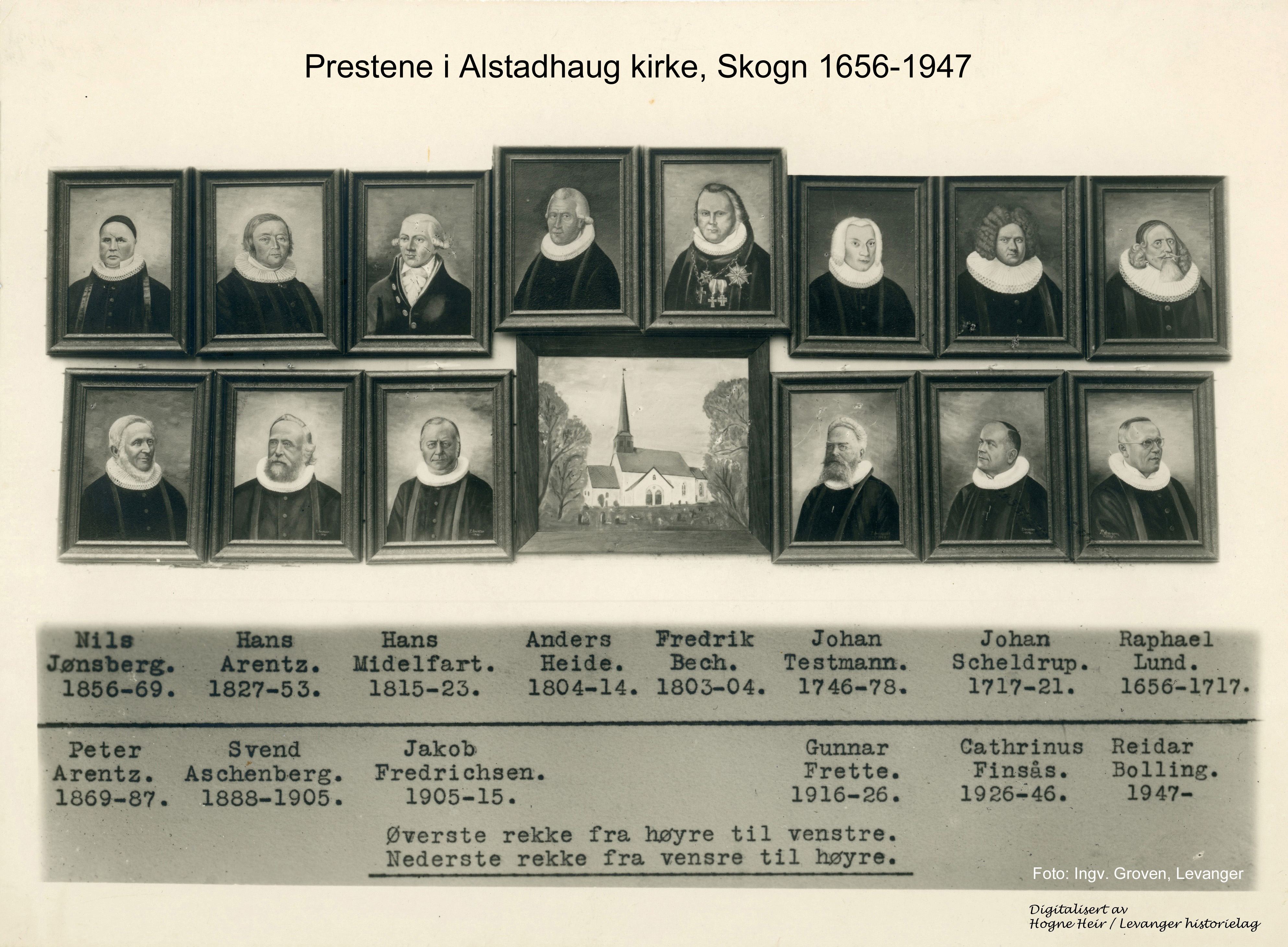 Prestene i Alstadhaug kirke, Skogn 1656-1947. Foto Ingv. Groven.