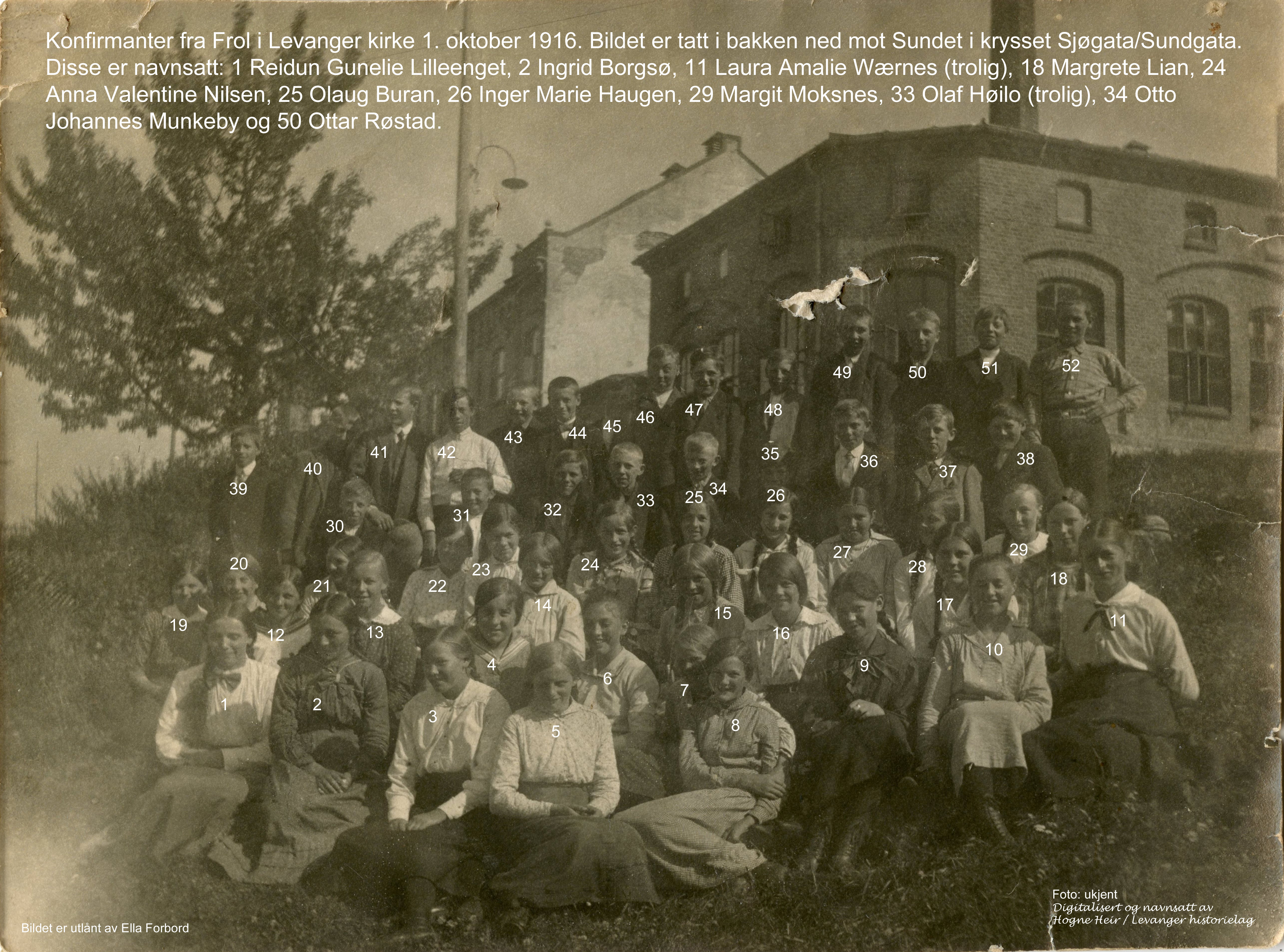 Konfirmanter fra Frol i Levanger kirke 1. oktober 1916