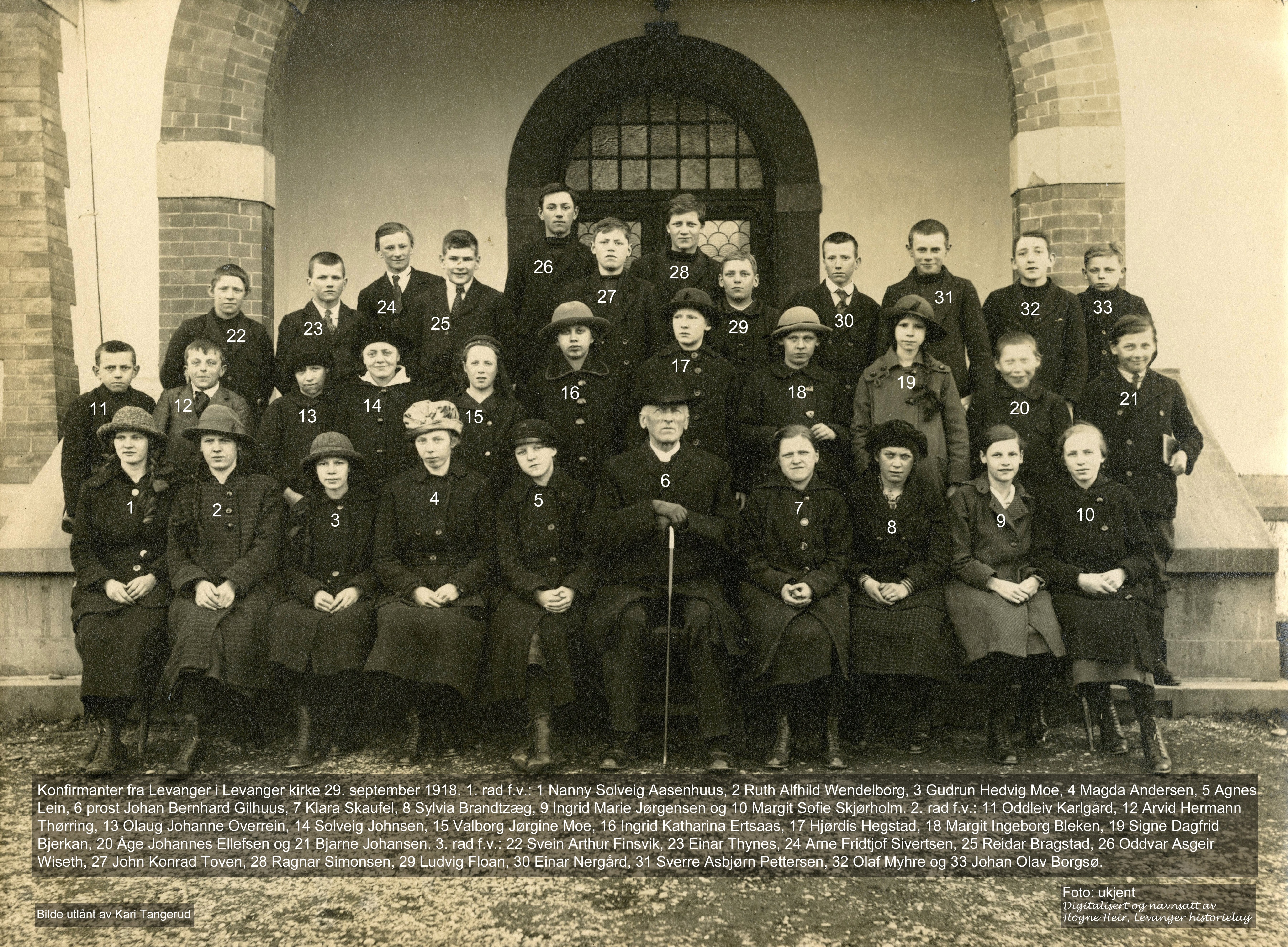 Konfirmanter fra Levanger i Levanger kirke 29. september 1918